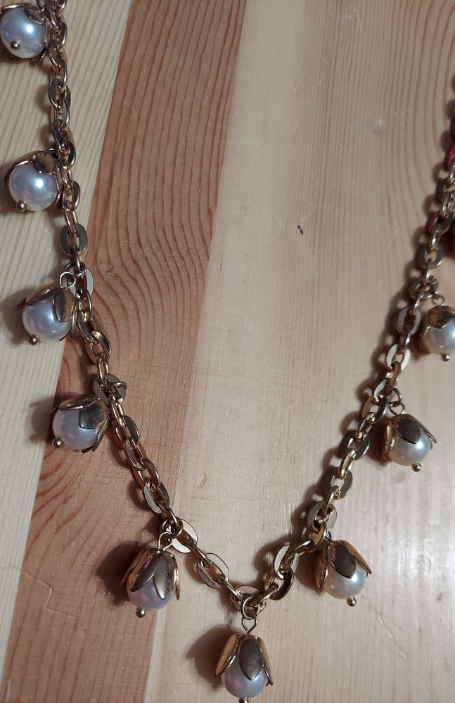 Talbot's Gold/Faux Pearl Flower Necklace